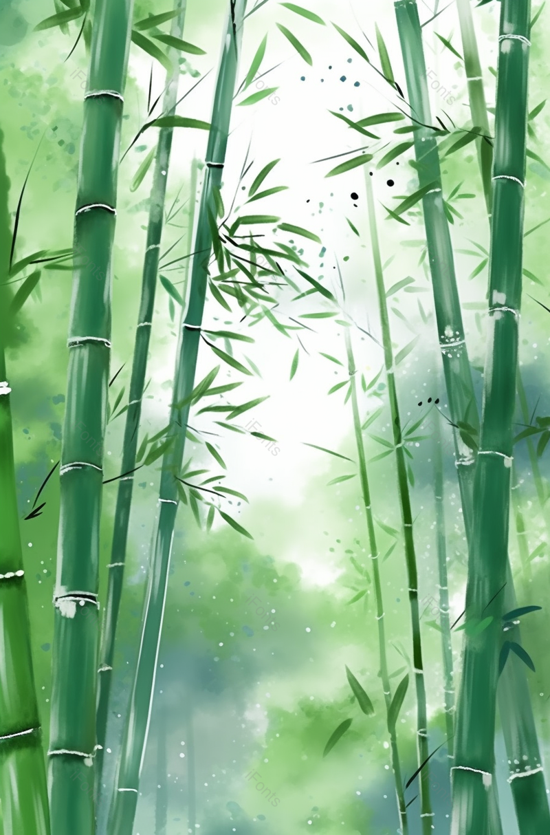 中国风春天季节里绿色的竹林竹叶竹子文艺清新插画背景,插画/手绘图,插画/手绘图库,插画/手绘图下载,插画/手绘
